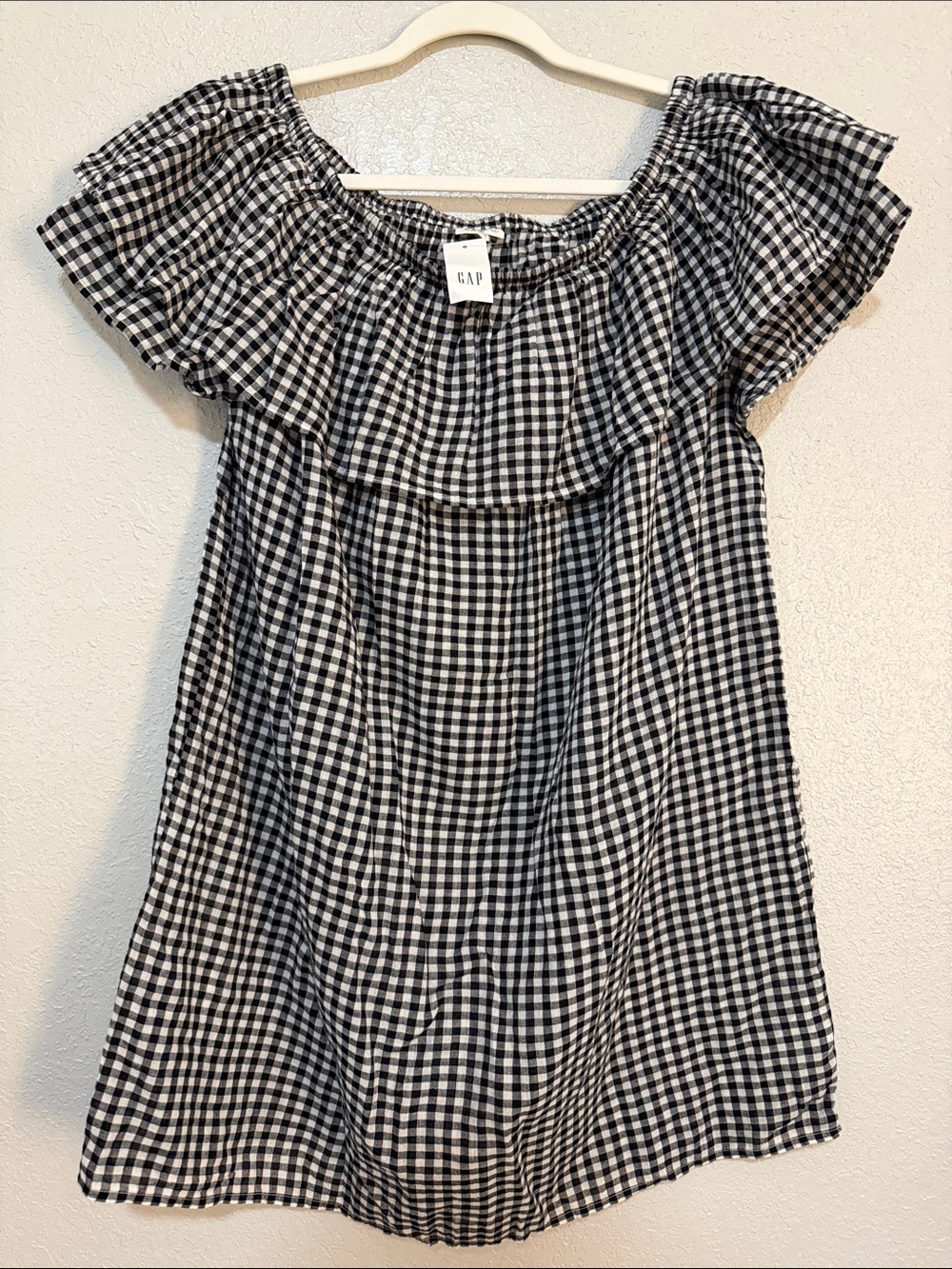 GAP Black & White Gingham Off-Shoulder Dress